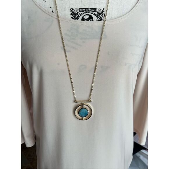 Express Semi-precious Gold & Crystal Necklace 32“ semi-precious blue turquoise s - Picture 2 of 5